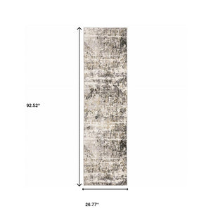 HomeRoots 2' Abstract Power Loom Runner Rug in Grey, Ivory, Beige—Stain Resistant for Modern Hallways & Entryways 2'3" x 7'6" 509583