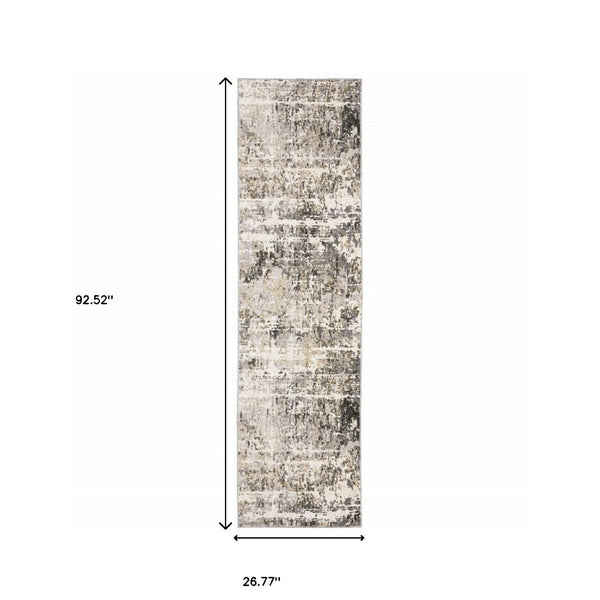 HomeRoots 2' Abstract Power Loom Runner Rug in Grey, Ivory, Beige—Stain Resistant for Modern Hallways & Entryways 2'3" x 7'6" 509583