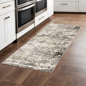 HomeRoots 2' Abstract Power Loom Runner Rug in Grey, Ivory, Beige—Stain Resistant for Modern Hallways & Entryways 2'3" x 7'6" 509583