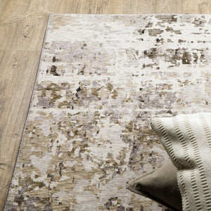 HomeRoots 2' Abstract Power Loom Runner Rug in Grey, Ivory, Beige—Stain Resistant for Modern Hallways & Entryways 2'3" x 7'6" 509583
