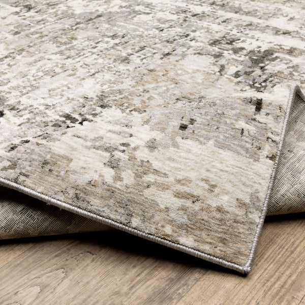 HomeRoots 2' Abstract Power Loom Runner Rug in Grey, Ivory, Beige—Stain Resistant for Modern Hallways & Entryways 2'3" x 7'6" 509583