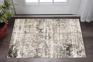 HomeRoots 2' Abstract Power Loom Runner Rug in Grey, Ivory, Beige—Stain Resistant for Modern Hallways & Entryways 3' x 5' 509584
