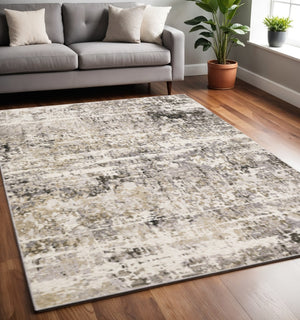 HomeRoots 2' Abstract Power Loom Runner Rug in Grey, Ivory, Beige—Stain Resistant for Modern Hallways & Entryways 5' X 8' 509585