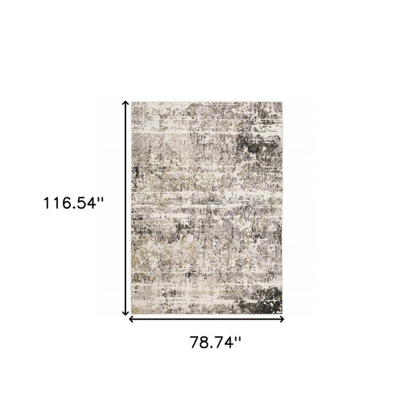 HomeRoots 2' Abstract Power Loom Runner Rug in Grey, Ivory, Beige—Stain Resistant for Modern Hallways & Entryways 7' X 10' 509586