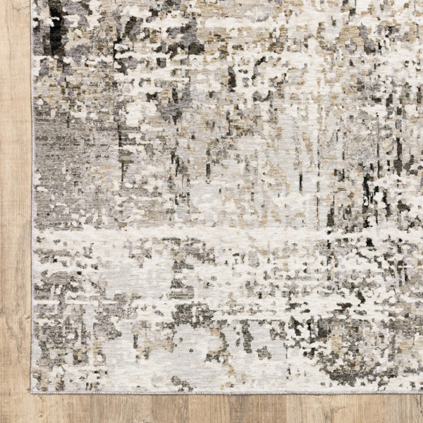 HomeRoots 2' Abstract Power Loom Runner Rug in Grey, Ivory, Beige—Stain Resistant for Modern Hallways & Entryways 7' X 10' 509586