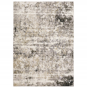HomeRoots 2' Abstract Power Loom Runner Rug in Grey, Ivory, Beige—Stain Resistant for Modern Hallways & Entryways 8' X 11' 509587