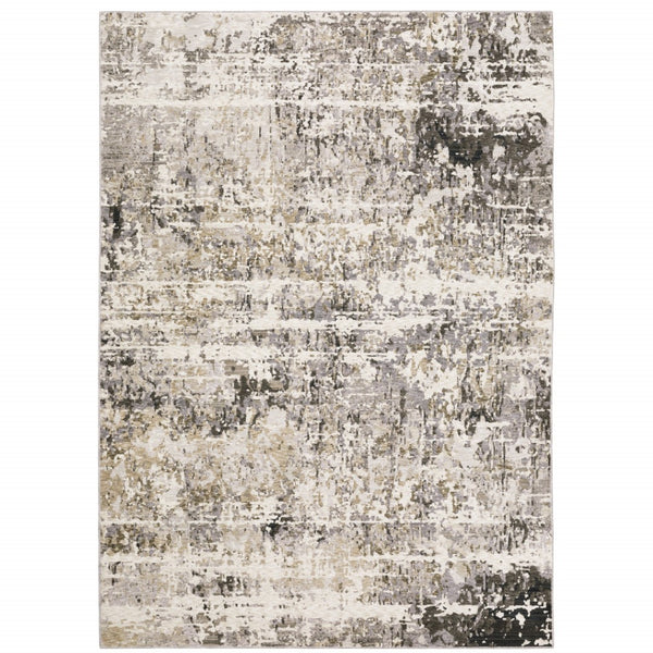 HomeRoots 2' Abstract Power Loom Runner Rug in Grey, Ivory, Beige—Stain Resistant for Modern Hallways & Entryways 8' X 11' 509587