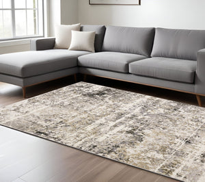 HomeRoots 2' Abstract Power Loom Runner Rug in Grey, Ivory, Beige—Stain Resistant for Modern Hallways & Entryways 8' X 11' 509587