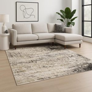 HomeRoots 2' Abstract Power Loom Runner Rug in Grey, Ivory, Beige—Stain Resistant for Modern Hallways & Entryways 10' X 13' 509588