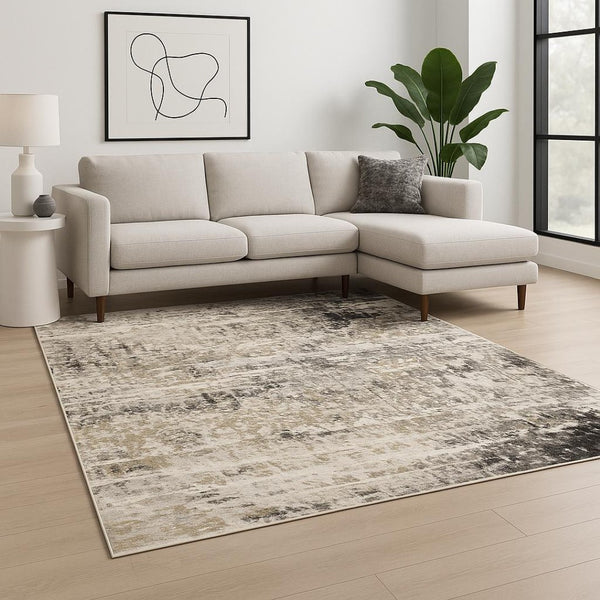 HomeRoots 2' Abstract Power Loom Runner Rug in Grey, Ivory, Beige—Stain Resistant for Modern Hallways & Entryways 10' X 13' 509588