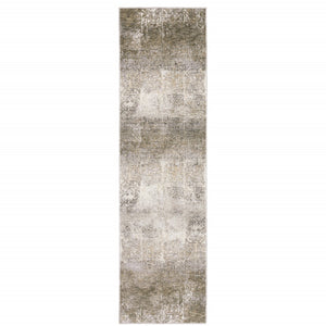 HomeRoots 2' Abstract Power Loom Runner Rug in Ivory, Grey, Tan, Brown & Beige - Stain Resistant & Stylish 2'3" x 7'6" 509589