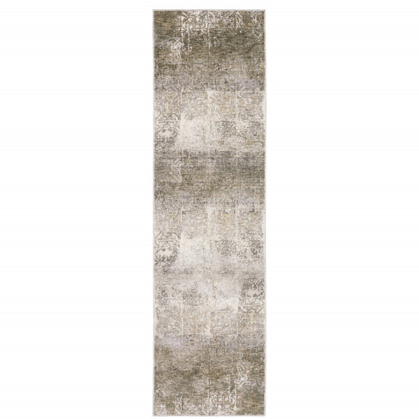 HomeRoots 2' Abstract Power Loom Runner Rug in Ivory, Grey, Tan, Brown & Beige - Stain Resistant & Stylish 2'3" x 7'6" 509589