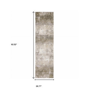 HomeRoots 2' Abstract Power Loom Runner Rug in Ivory, Grey, Tan, Brown & Beige - Stain Resistant & Stylish 2'3" x 7'6" 509589