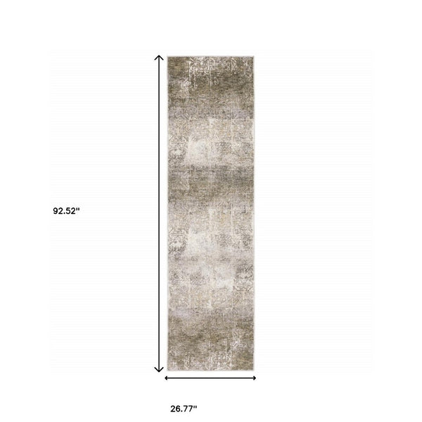 HomeRoots 2' Abstract Power Loom Runner Rug in Ivory, Grey, Tan, Brown & Beige - Stain Resistant & Stylish 2'3" x 7'6" 509589