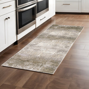 HomeRoots 2' Abstract Power Loom Runner Rug in Ivory, Grey, Tan, Brown & Beige - Stain Resistant & Stylish 2'3" x 7'6" 509589