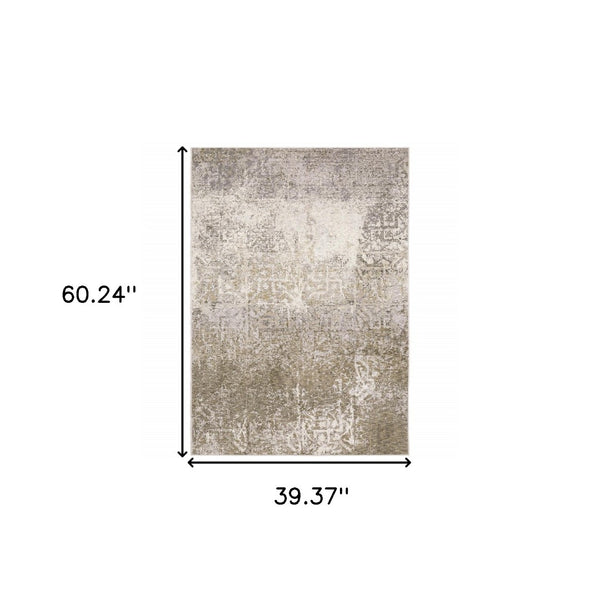HomeRoots 2' Abstract Power Loom Runner Rug in Ivory, Grey, Tan, Brown & Beige - Stain Resistant & Stylish 3' x 5' 509590