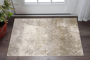 HomeRoots 2' Abstract Power Loom Runner Rug in Ivory, Grey, Tan, Brown & Beige - Stain Resistant & Stylish 3' x 5' 509590