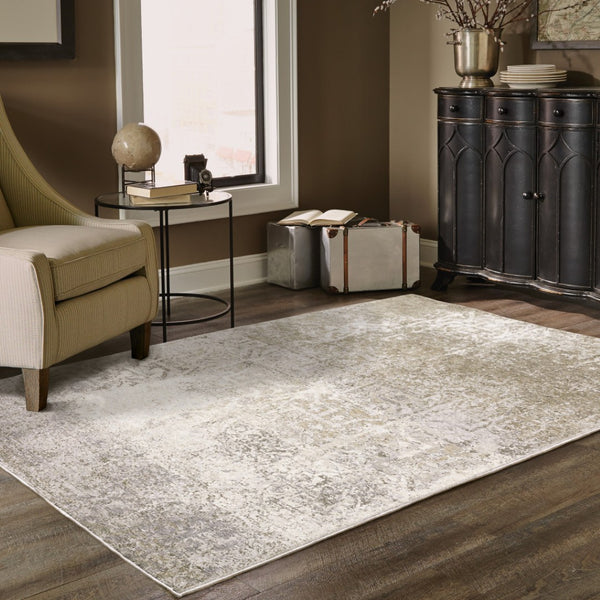 HomeRoots 2' Abstract Power Loom Runner Rug in Ivory, Grey, Tan, Brown & Beige - Stain Resistant & Stylish 3' x 5' 509590