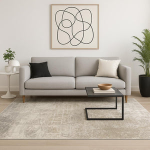 HomeRoots 2' Abstract Power Loom Runner Rug in Ivory, Grey, Tan, Brown & Beige - Stain Resistant & Stylish 5' X 8' 509591