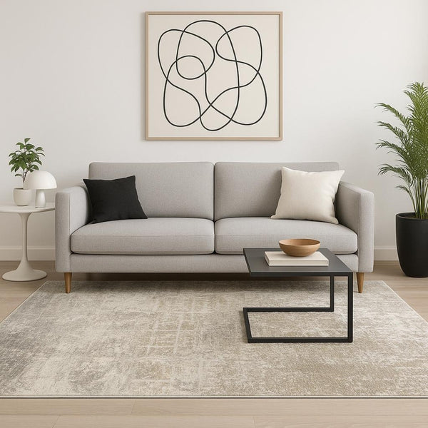 HomeRoots 2' Abstract Power Loom Runner Rug in Ivory, Grey, Tan, Brown & Beige - Stain Resistant & Stylish 5' X 8' 509591