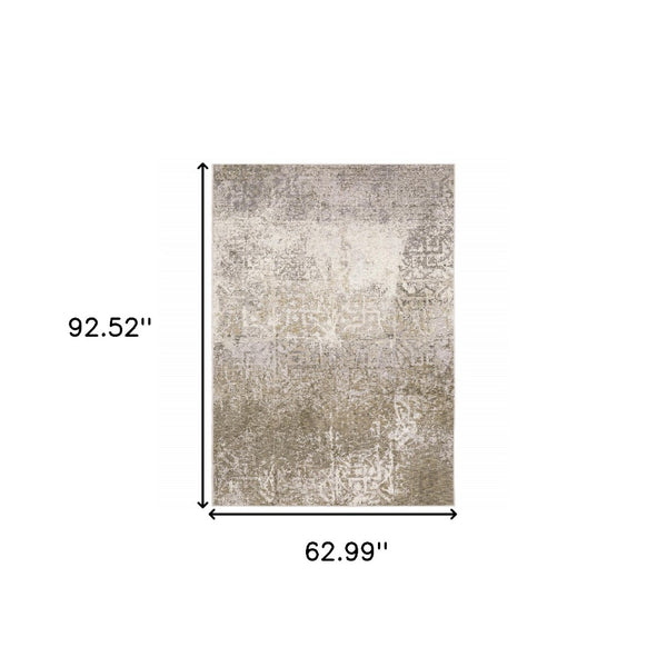 HomeRoots 2' Abstract Power Loom Runner Rug in Ivory, Grey, Tan, Brown & Beige - Stain Resistant & Stylish 5' X 8' 509591