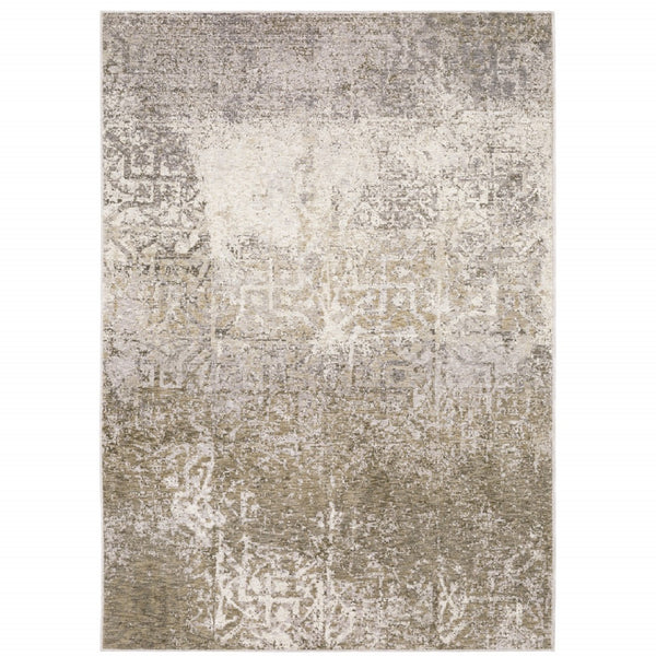 HomeRoots 2' Abstract Power Loom Runner Rug in Ivory, Grey, Tan, Brown & Beige - Stain Resistant & Stylish 5' X 8' 509591