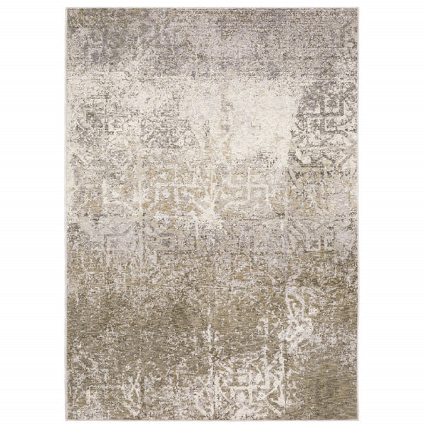 HomeRoots 2' Abstract Power Loom Runner Rug in Ivory, Grey, Tan, Brown & Beige - Stain Resistant & Stylish 7' X 10' 509592