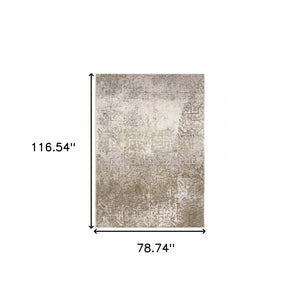 HomeRoots 2' Abstract Power Loom Runner Rug in Ivory, Grey, Tan, Brown & Beige - Stain Resistant & Stylish 7' X 10' 509592