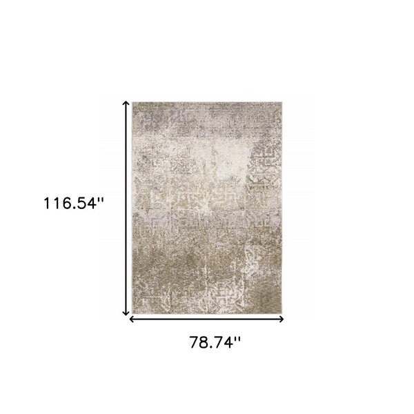 HomeRoots 2' Abstract Power Loom Runner Rug in Ivory, Grey, Tan, Brown & Beige - Stain Resistant & Stylish 7' X 10' 509592