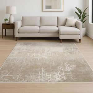 HomeRoots 2' Abstract Power Loom Runner Rug in Ivory, Grey, Tan, Brown & Beige - Stain Resistant & Stylish 8' X 11' 509593