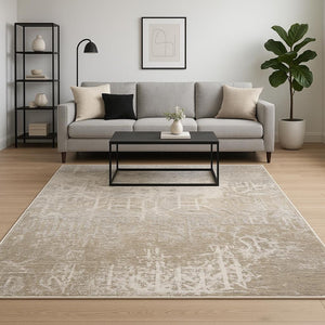 HomeRoots 2' Abstract Power Loom Runner Rug in Ivory, Grey, Tan, Brown & Beige - Stain Resistant & Stylish 10' X 13' 509594