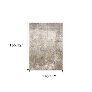 HomeRoots 2' Abstract Power Loom Runner Rug in Ivory, Grey, Tan, Brown & Beige - Stain Resistant & Stylish 10' X 13' 509594