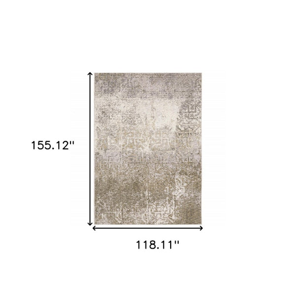 HomeRoots 2' Abstract Power Loom Runner Rug in Ivory, Grey, Tan, Brown & Beige - Stain Resistant & Stylish 10' X 13' 509594