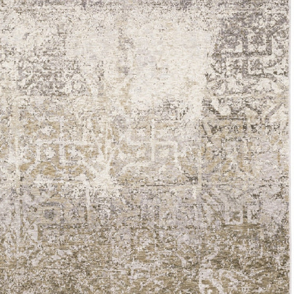HomeRoots 2' Abstract Power Loom Runner Rug in Ivory, Grey, Tan, Brown & Beige - Stain Resistant & Stylish 10' X 13' 509594