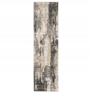 HomeRoots 8' Contemporary Gray and Beige Abstract Distressed Runner Rug for High-Traffic Entryways and Hallways 2'3" x 7'6" 509595