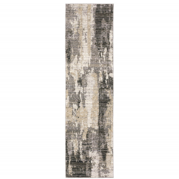 HomeRoots 8' Contemporary Gray and Beige Abstract Distressed Runner Rug for High-Traffic Entryways and Hallways 2'3" x 7'6" 509595