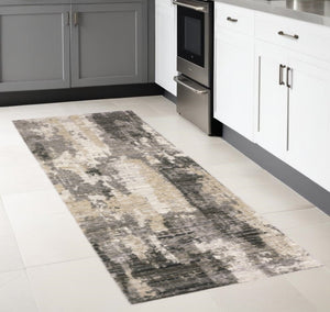 HomeRoots 8' Contemporary Gray and Beige Abstract Distressed Runner Rug for High-Traffic Entryways and Hallways 2'3" x 7'6" 509595
