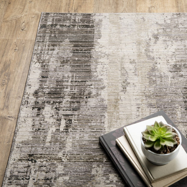 HomeRoots 8' Contemporary Gray and Beige Abstract Distressed Runner Rug for High-Traffic Entryways and Hallways 2'3" x 7'6" 509595