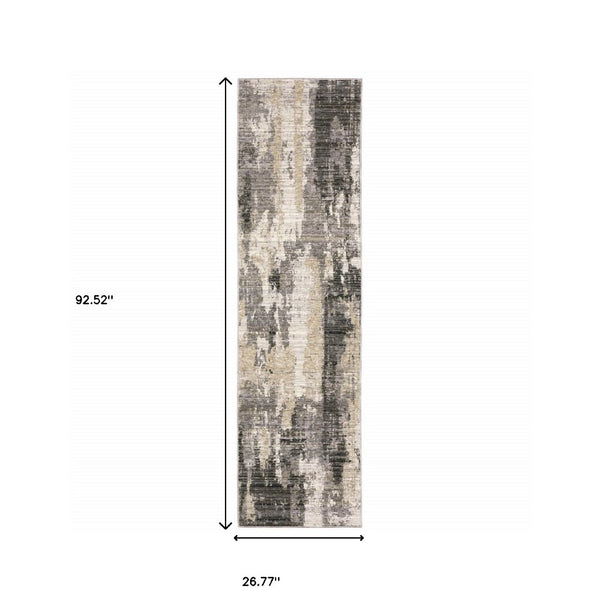 HomeRoots 8' Contemporary Gray and Beige Abstract Distressed Runner Rug for High-Traffic Entryways and Hallways 2'3" x 7'6" 509595