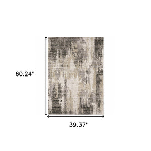 HomeRoots 8' Contemporary Gray and Beige Abstract Distressed Runner Rug for High-Traffic Entryways and Hallways 3' x 5' 509596