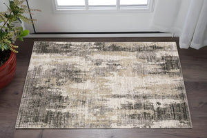 HomeRoots 8' Contemporary Gray and Beige Abstract Distressed Runner Rug for High-Traffic Entryways and Hallways 3' x 5' 509596