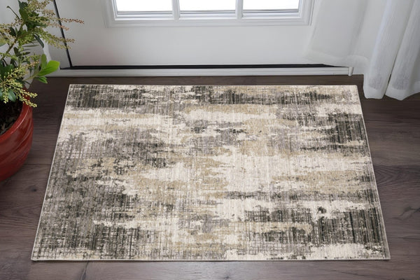 HomeRoots 8' Contemporary Gray and Beige Abstract Distressed Runner Rug for High-Traffic Entryways and Hallways 3' x 5' 509596