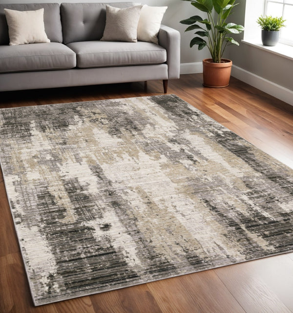 HomeRoots 8' Contemporary Gray and Beige Abstract Distressed Runner Rug for High-Traffic Entryways and Hallways 5' X 8' 509597