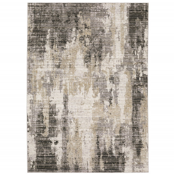 HomeRoots 8' Contemporary Gray and Beige Abstract Distressed Runner Rug for High-Traffic Entryways and Hallways 7' X 10' 509598