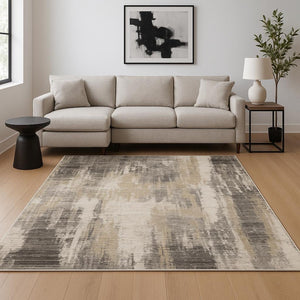 HomeRoots 8' Contemporary Gray and Beige Abstract Distressed Runner Rug for High-Traffic Entryways and Hallways 7' X 10' 509598