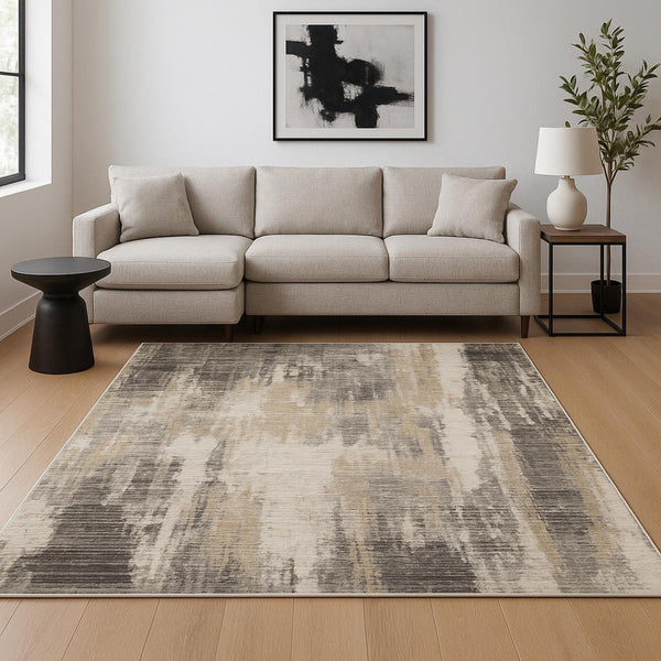 HomeRoots 8' Contemporary Gray and Beige Abstract Distressed Runner Rug for High-Traffic Entryways and Hallways 7' X 10' 509598