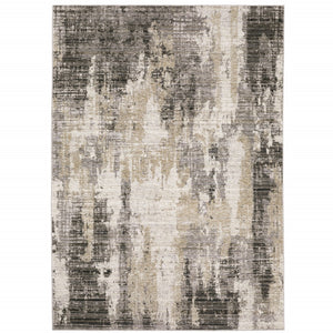 HomeRoots 8' Contemporary Gray and Beige Abstract Distressed Runner Rug for High-Traffic Entryways and Hallways 8' X 11' 509599