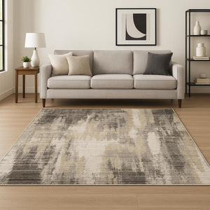 HomeRoots 8' Contemporary Gray and Beige Abstract Distressed Runner Rug for High-Traffic Entryways and Hallways 8' X 11' 509599