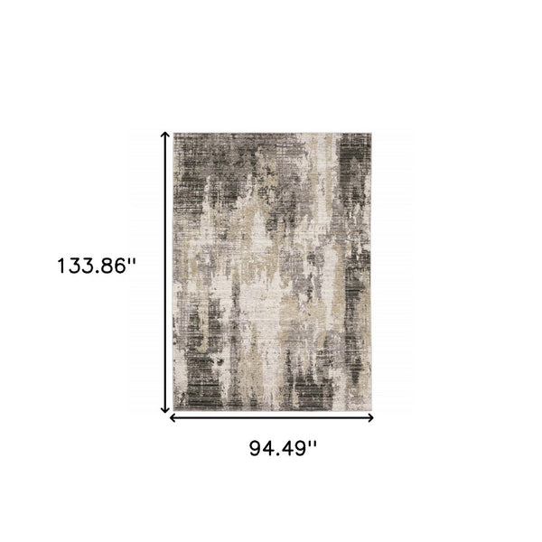HomeRoots 8' Contemporary Gray and Beige Abstract Distressed Runner Rug for High-Traffic Entryways and Hallways 8' X 11' 509599