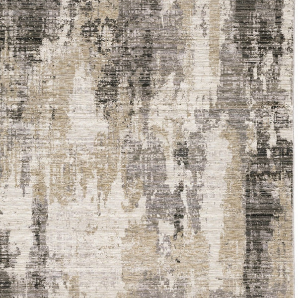 HomeRoots 8' Contemporary Gray and Beige Abstract Distressed Runner Rug for High-Traffic Entryways and Hallways 8' X 11' 509599